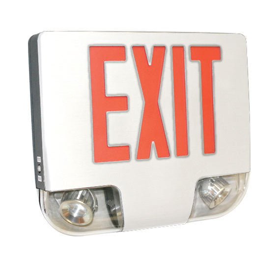 Exit Light Combo, White Aluminum - Green LED - Emergency Lights LED