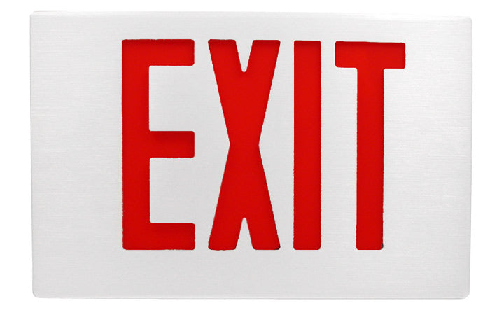 Exit Sign, Cast Aluminum - Red LED - White Finish - Battery Backup