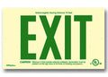 Exit Sign, Photoluminescent - Glowing Plastic Face - Green Letters - UL Listed