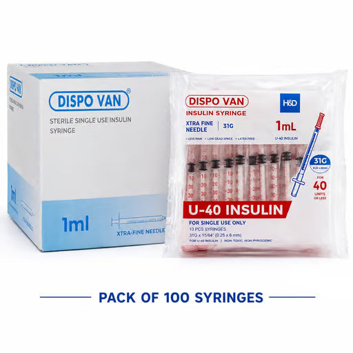 HMD Dispovan Disposable Syringe 1ml 31G 40U UNIT PACK