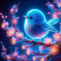 Neon Blue Tiny Tweet With Shining Flowers