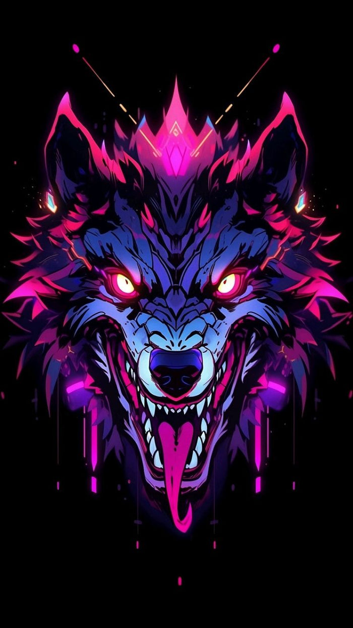Neon Purple Wolf with Glowing Gaze