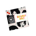 Fabric bundle of 5" squares with face designs and a label reading Sparkle Mart on a white background