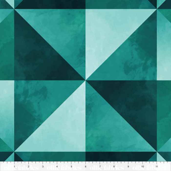 Geometric pattern with green triangles on a fabric swatch