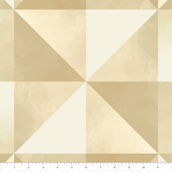 Beige and white geometric triangle pattern on a fabric swatch