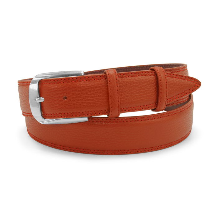 Terracotta Bogart Welt tumbled leather belt with fluted buckle - Elliot Rhodes