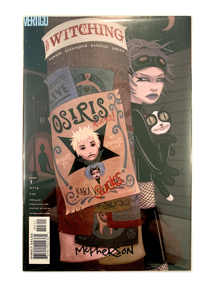 A comic book titled 'The Witching' published by Vertigo, featuring illustrated artwork with a woman, a cat, and a central banner reading 'Osiris Reborn' and 'Kara Valentine. Signed by Tara McPherson