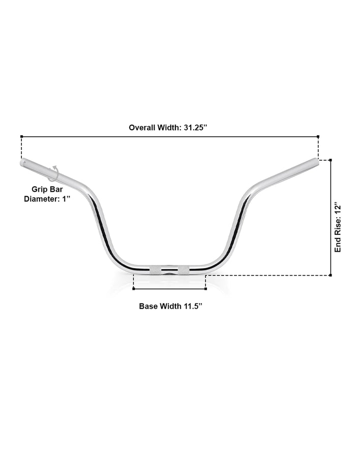 Viking Iron Born Voyage 12" Handlebar for Harley Road King FLHR/C/FLTRU Chrome Dimensions View