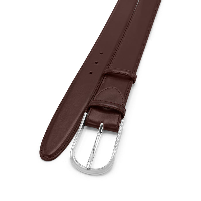 Wine tone elegant nappa leather Bacall belt with pale gold buckle - Elliot Rhodes